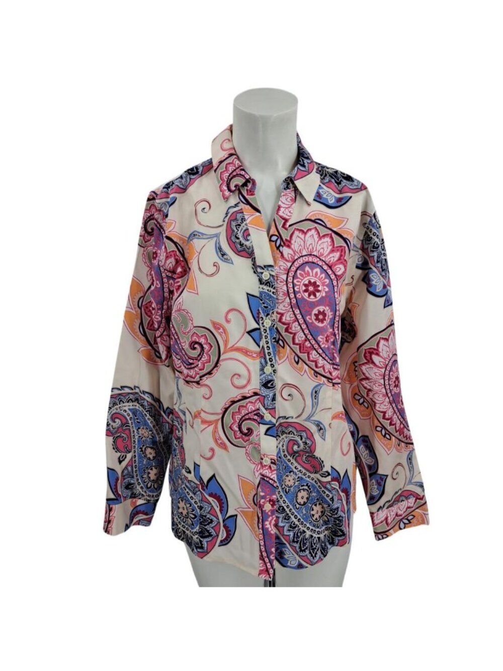 Chicos No Iron Paisley Long Sleeve Button Up Shirt Size 1  8/10 Cotton New NWT